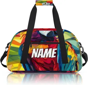 Personalized Custom Gym Bag for Women Men Carry on Colorful Parrot Travel Duffel Tote Tropical Bird Overnight Workout Weekender Bag