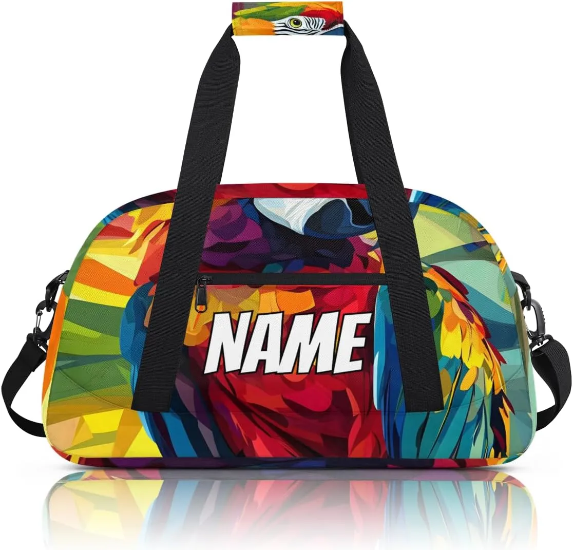 Personalized Custom Gym Bag for Women Men Carry on Colorful Parrot Travel Duffel Tote Tropical Bird Overnight Workout Weekender Bag