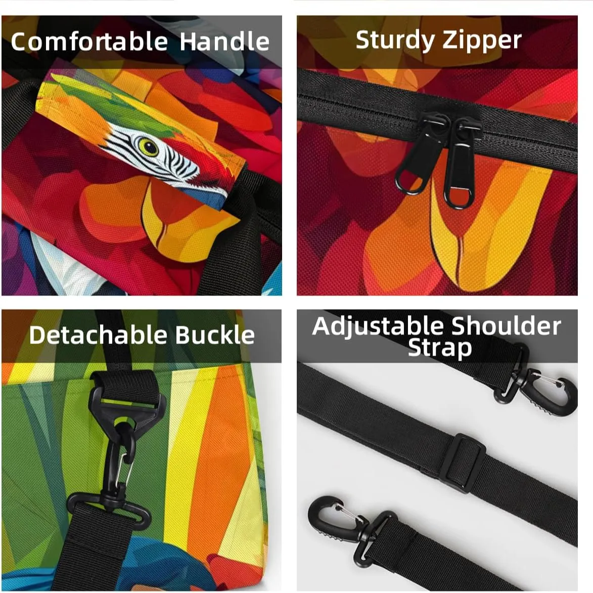Personalized Custom Gym Bag for Women Men Carry on Colorful Parrot Travel Duffel Tote Tropical Bird Overnight Workout Weekender Bag