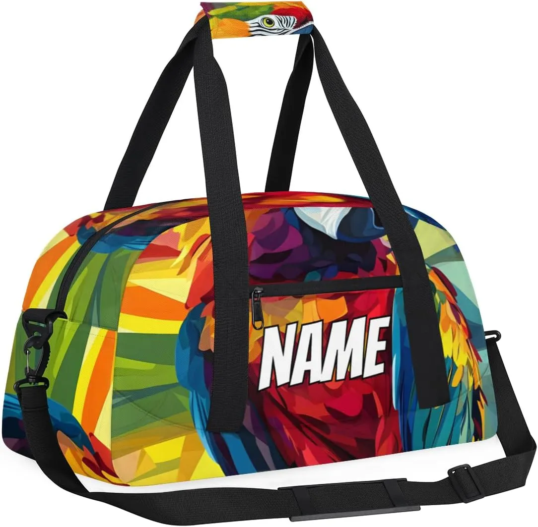 Personalized Custom Gym Bag for Women Men Carry on Colorful Parrot Travel Duffel Tote Tropical Bird Overnight Workout Weekender Bag