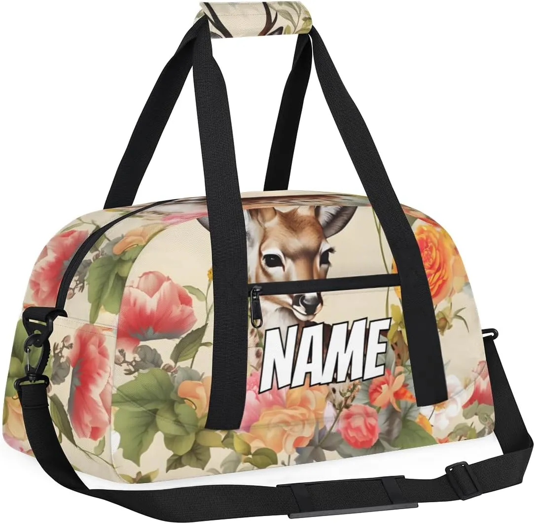 Personalized Custom Gym Bag for Women Men Carry on Jungle Elk Travel Duffel Tote Colorful Flower Overnight Workout Weekender Bag