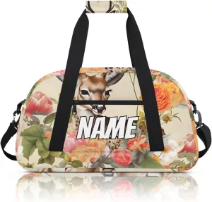 Personalized Custom Gym Bag for Women Men Carry on Jungle Elk Travel Duffel Tote Colorful Flower Overnight Workout Weekender Bag