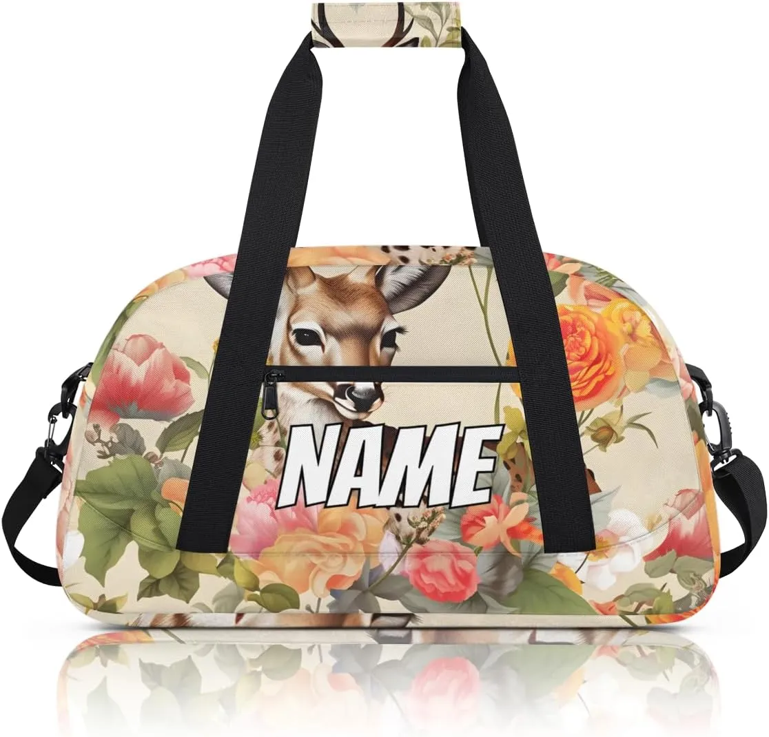 Personalized Custom Gym Bag for Women Men Carry on Jungle Elk Travel Duffel Tote Colorful Flower Overnight Workout Weekender Bag
