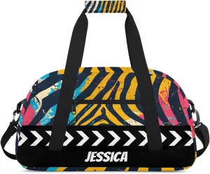 Personalized Kids Duffel Bag Colorful Zebra Print,Custom Sport Gym Bag for Boys Girls,Weekender Overnight Bags Travel Duffel Bag,Customized Kids Gift