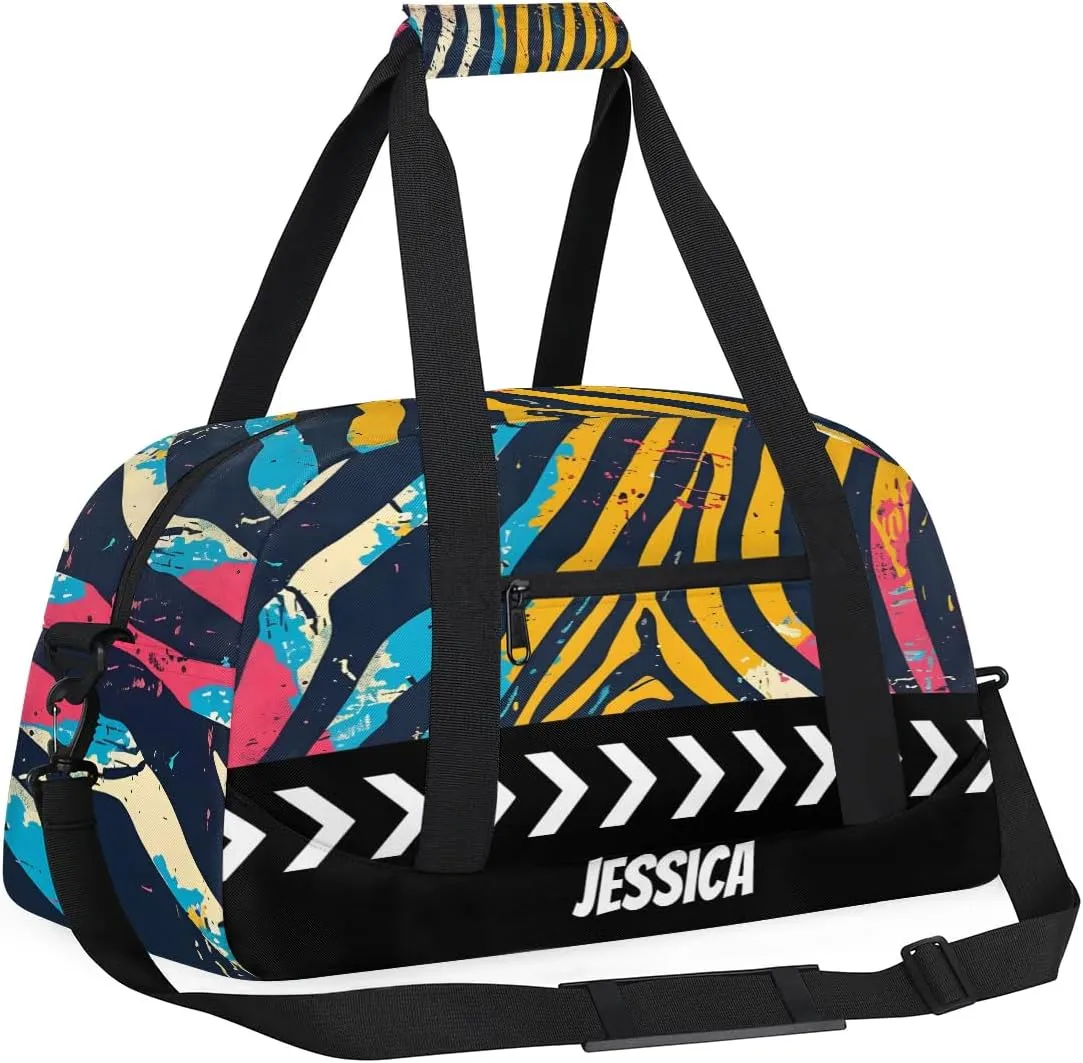 Personalized Kids Duffel Bag Colorful Zebra Print,Custom Sport Gym Bag for Boys Girls,Weekender Overnight Bags Travel Duffel Bag,Customized Kids Gift
