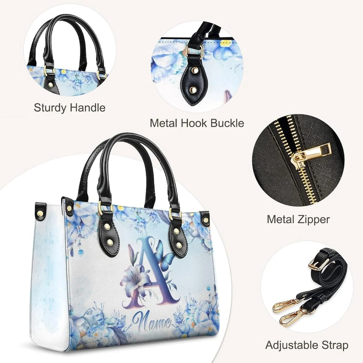 Personalized Leather Handbag, Custom Purse for Women, Add Your Design/Photo/Text, Initial Tote Bag Gifts with Name