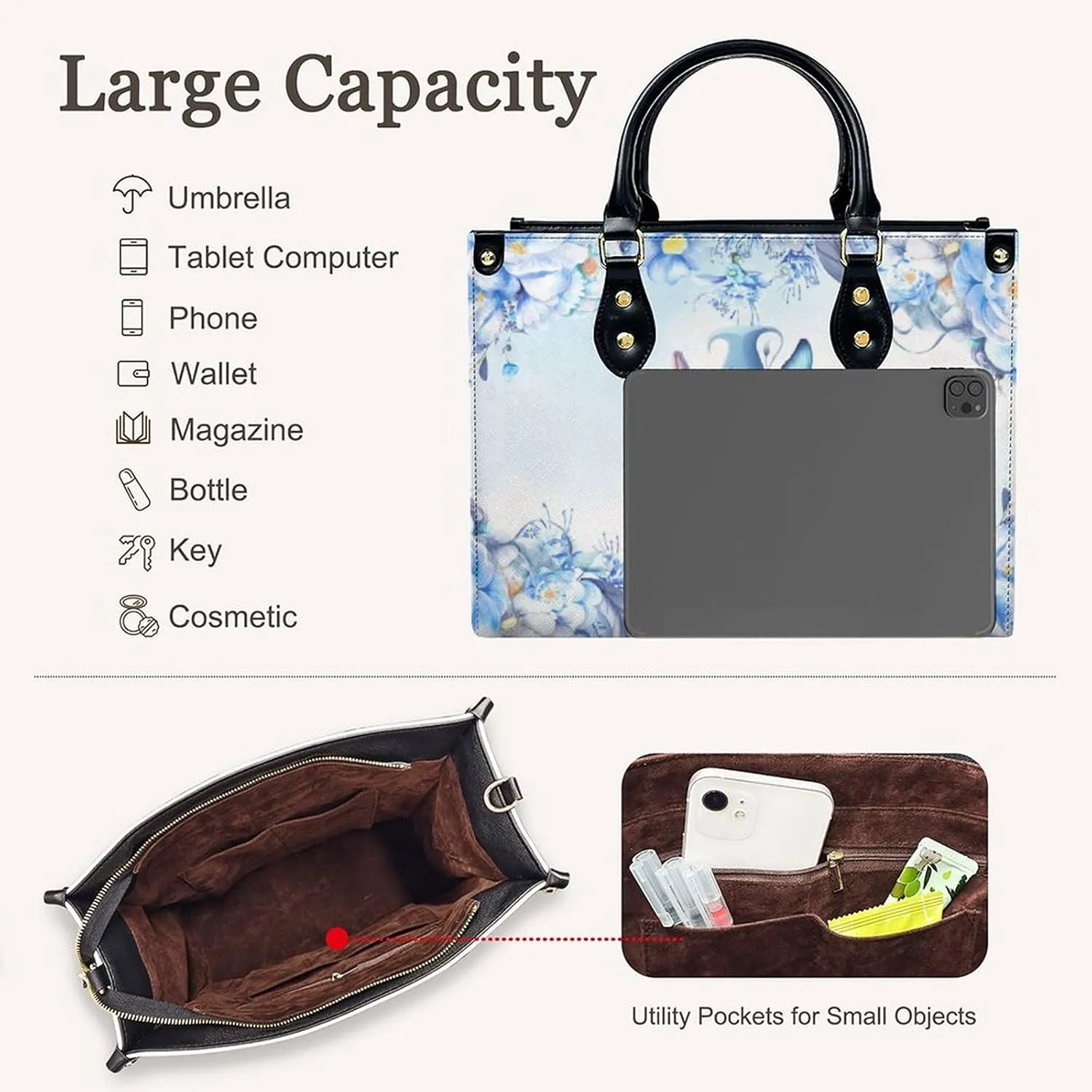 Personalized Leather Handbag, Custom Purse for Women, Add Your Design/Photo/Text, Initial Tote Bag Gifts with Name