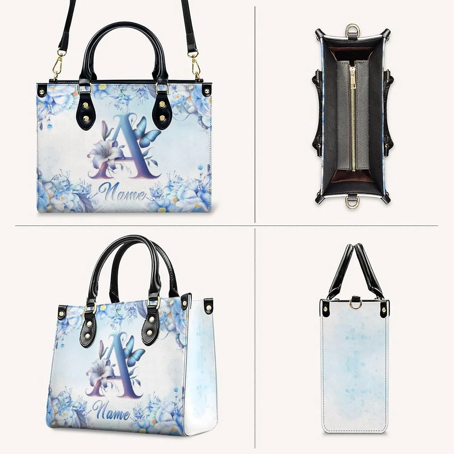 Personalized Leather Handbag, Custom Purse for Women, Add Your Design/Photo/Text, Initial Tote Bag Gifts with Name