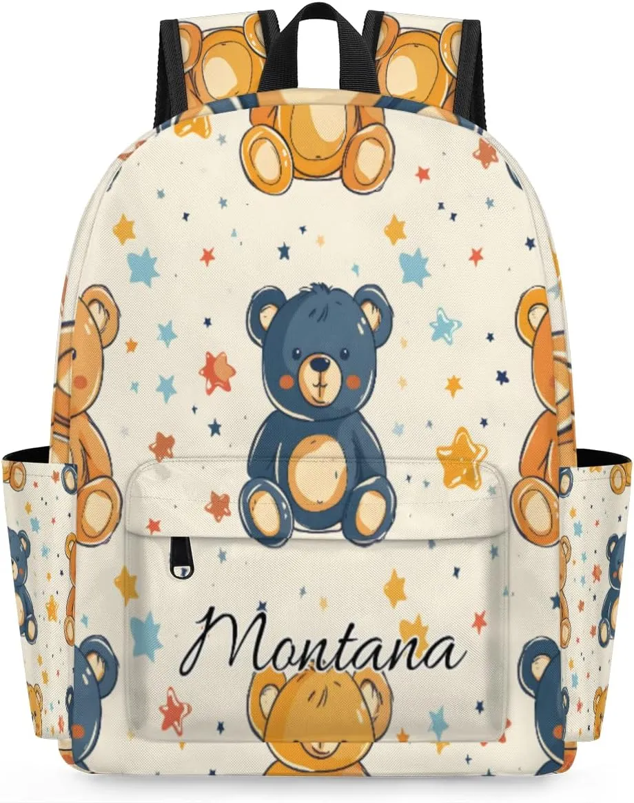 Personalized Stars and Bear Backpack for Boys Girls, Waterproof Lightweight Kindergarten Elementary Book Bag for Kids Cute Daycare Travel Bag