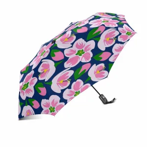 pink blossom pattern print Umbrella Automatic Foldable with totes