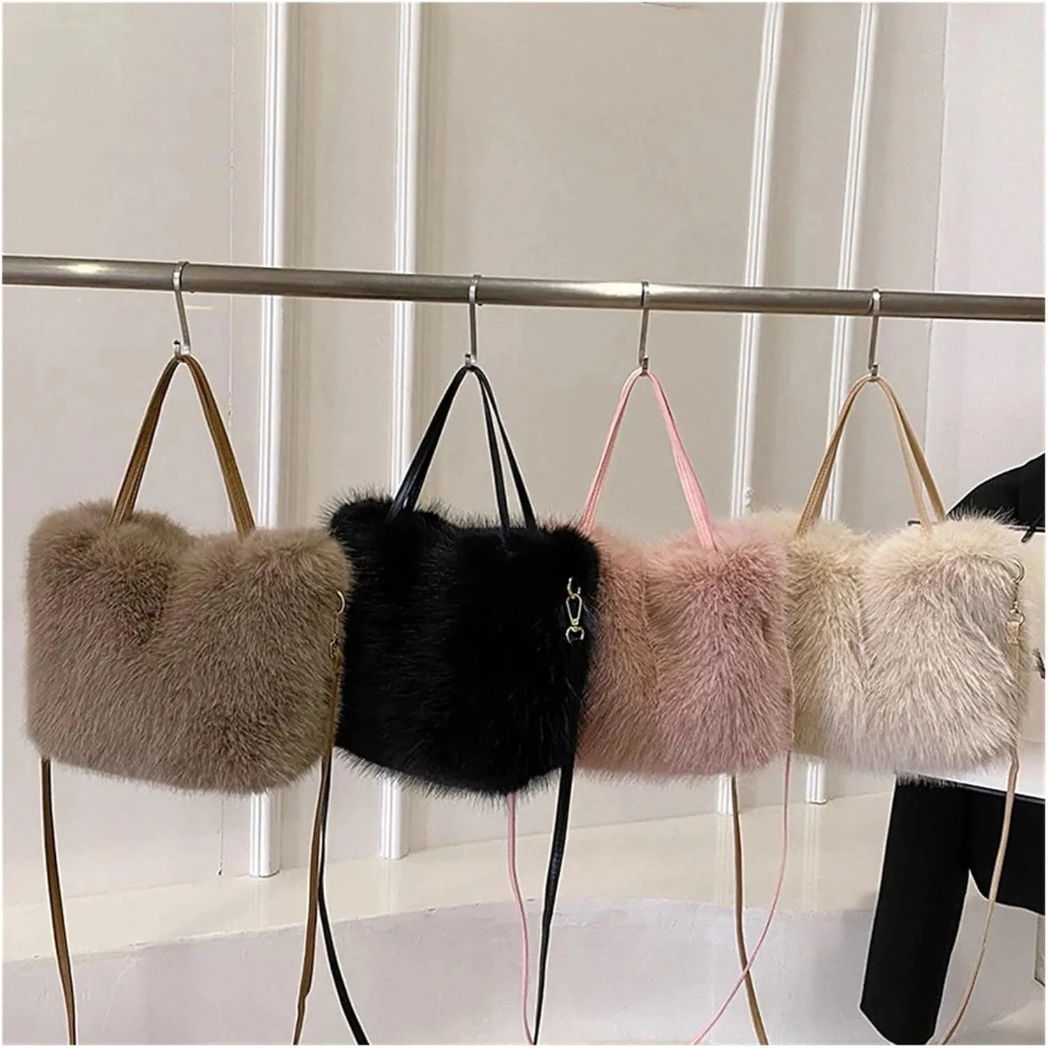 Plush Handbags Faux Fur Tote Bag Women's Bucket Plush Design Ladies Handbags Soft Winter Crossbody Shoulder Bags