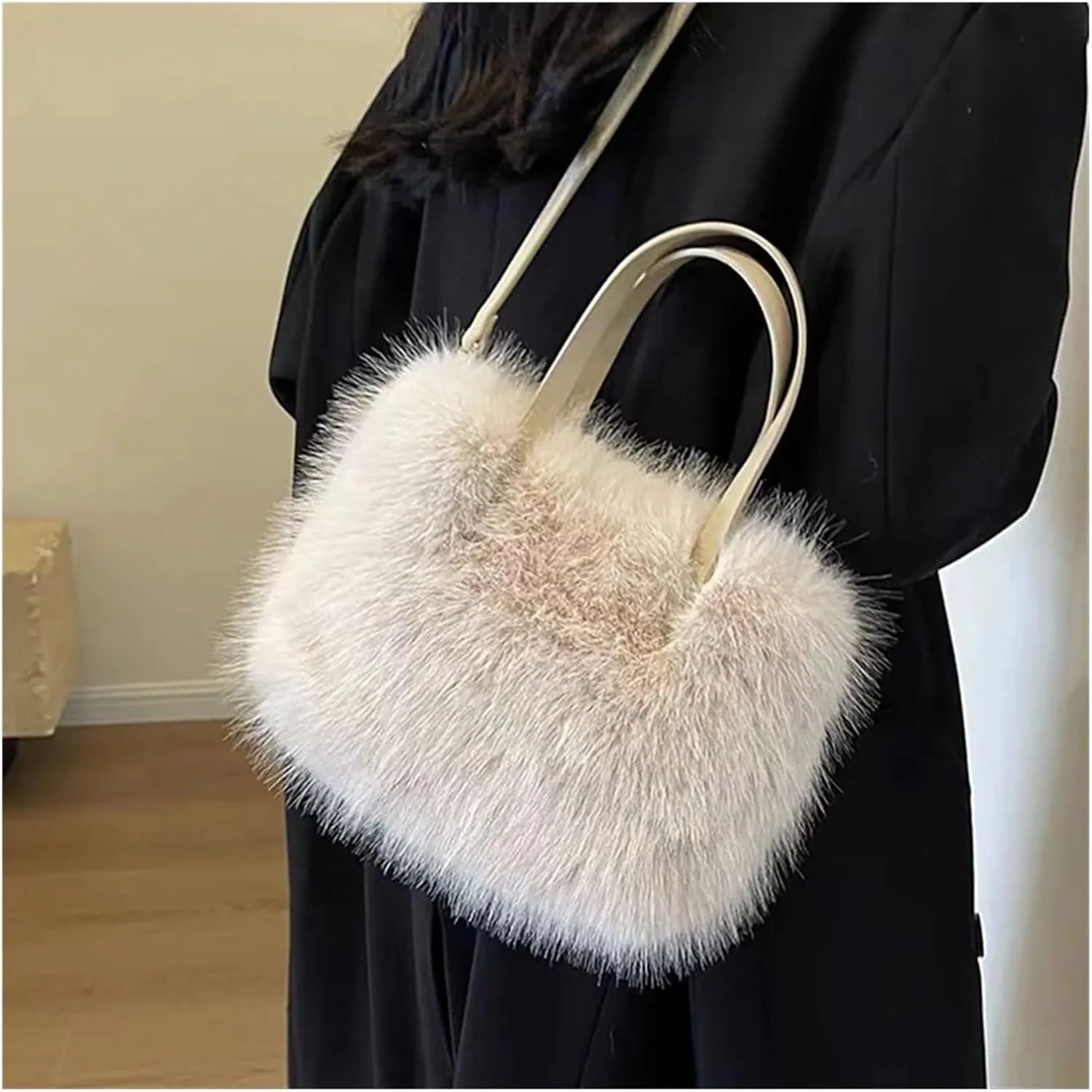 Plush Handbags Faux Fur Tote Bag Women's Bucket Plush Design Ladies Handbags Soft Winter Crossbody Shoulder Bags