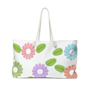 Polyester Weekender Bag with Large Flowers Trendy Fashion