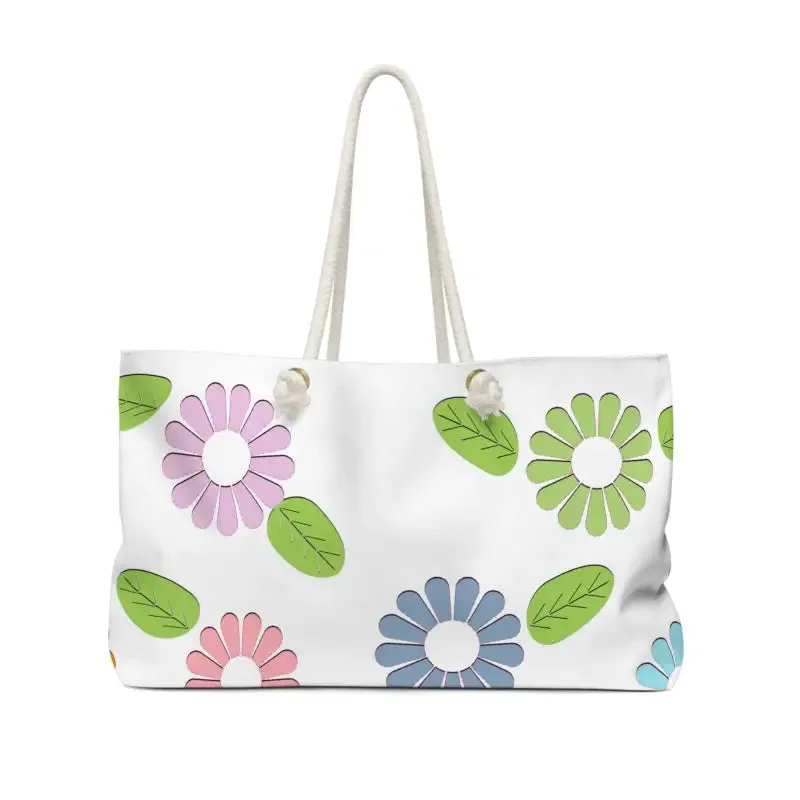 Polyester Weekender Bag with Large Flowers Trendy Fashion