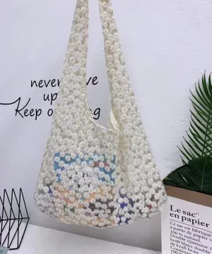 Pooyikoi Crochet Mesh Beach Tote Bag Shoulder Bag Handbags Knitting Hollow Summer Bag Hobo Bag Aesthetic for Women