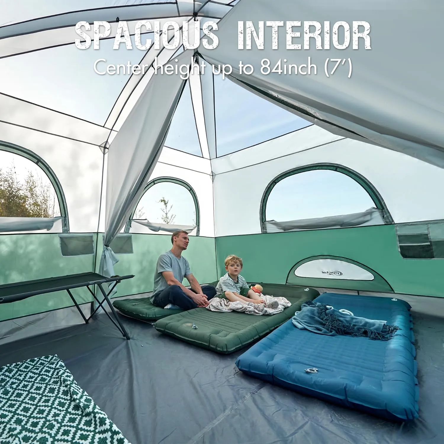 PORTAL 6 | 8 | 10 Person Family Camping Tent with Porch, Big Family Camping Tent with Tall Height, Good Ventilation, Water Resitant Large Tent for Outdoor Camping, Backyard