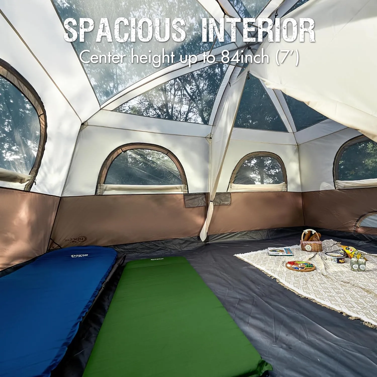 PORTAL 6 | 8 | 10 Person Family Camping Tent with Porch, Big Family Camping Tent with Tall Height, Good Ventilation, Water Resitant Large Tent for Outdoor Camping, Backyard