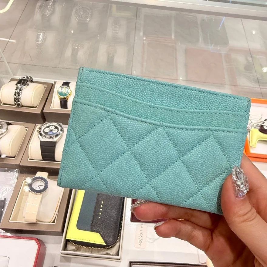 Preloved Chanel Quilted Card Case in Turquoise Leather
