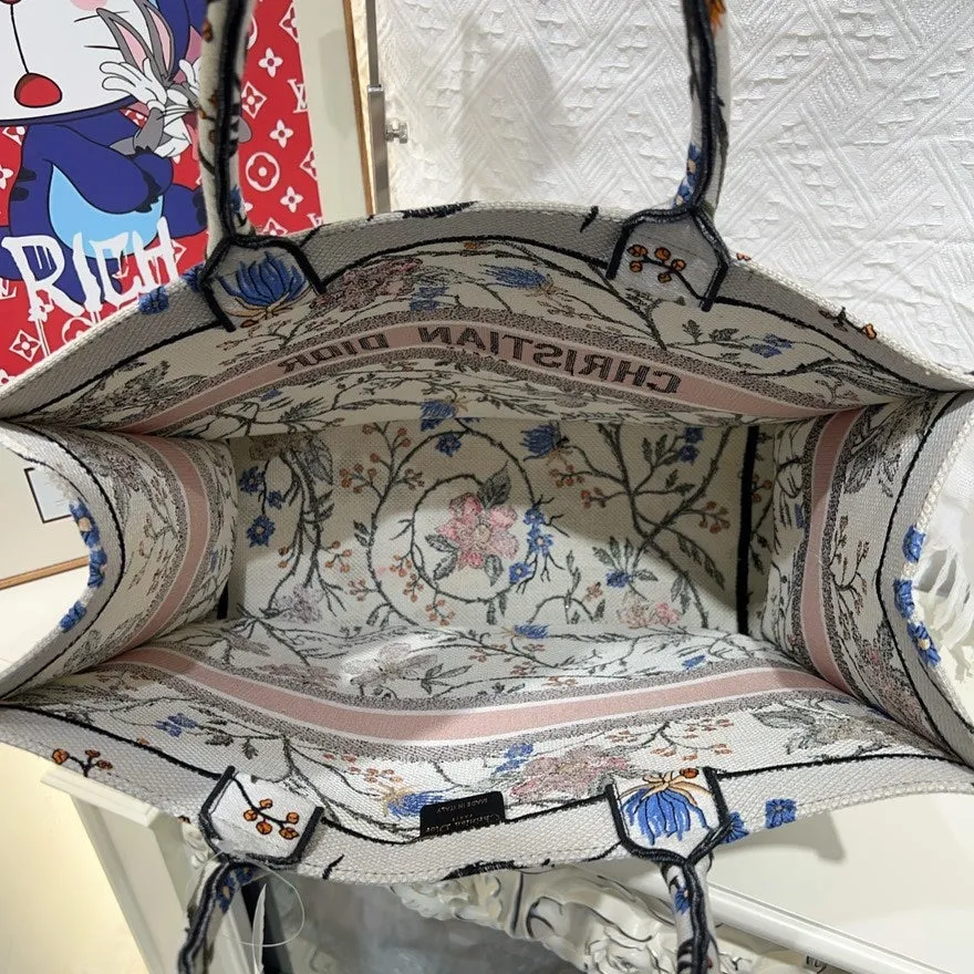 Preloved Dior Book Tote Bag Multicolor Canvas Floral Print