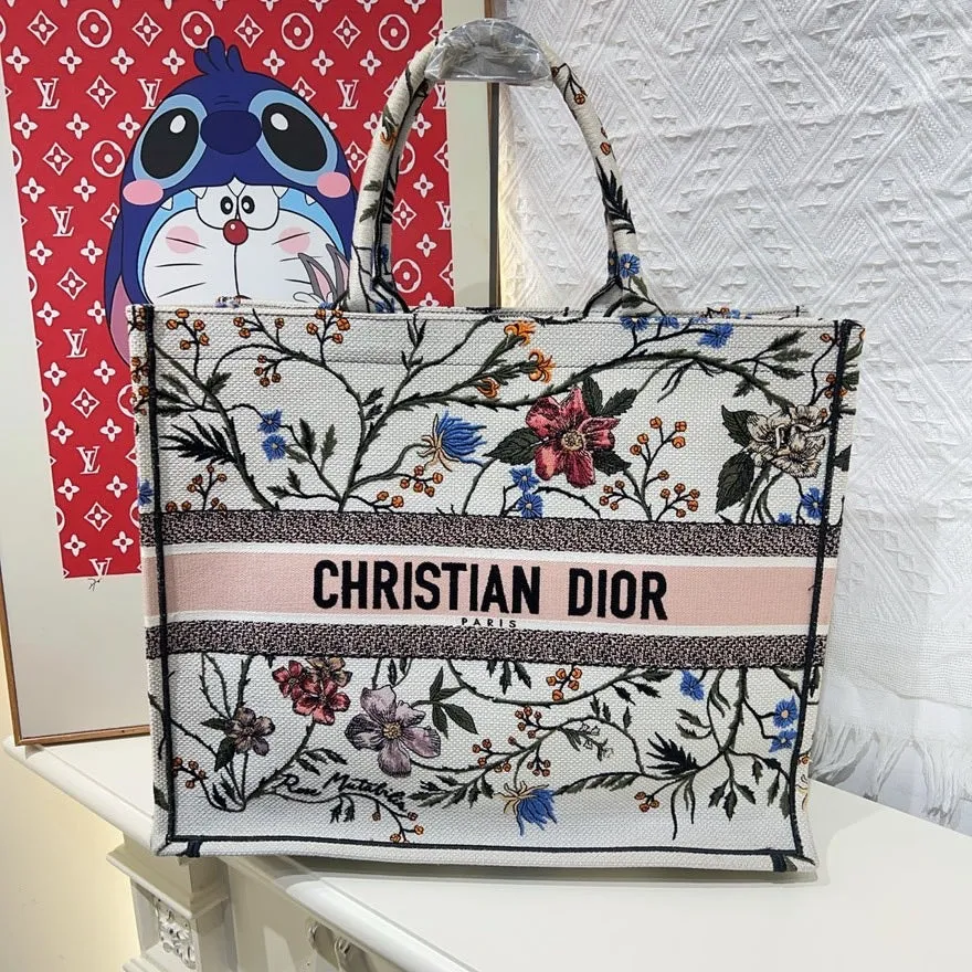 Preloved Dior Book Tote Bag Multicolor Canvas Floral Print