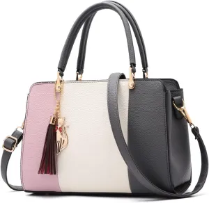 Purses and Handbags for Women Fashion Ladies PU Leather Top Handle Color Satchel Tassel Pendant Shoulder Tote Bag(Light Pink)