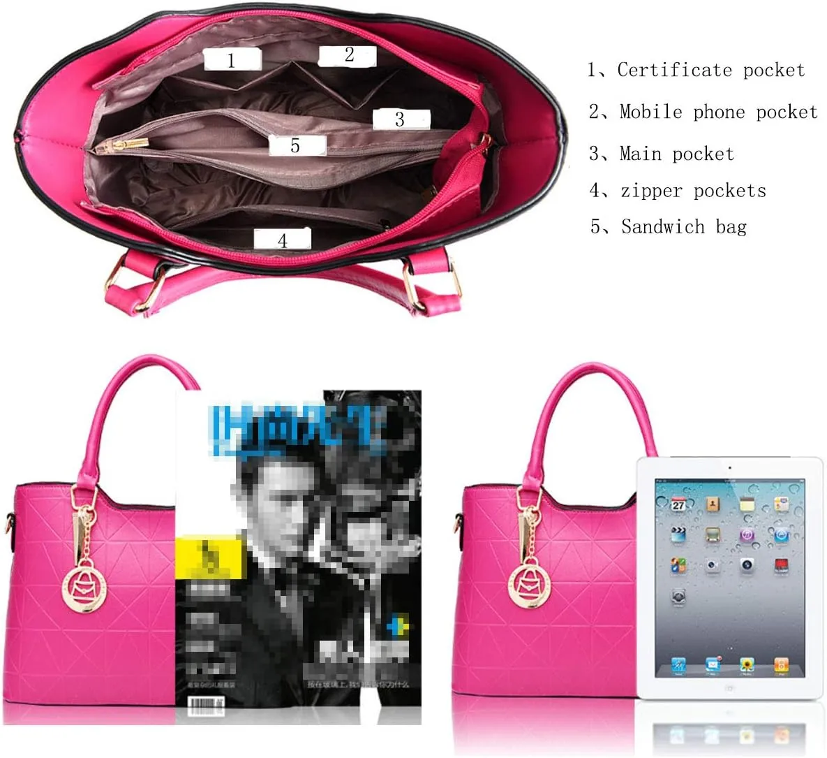 Purses and Handbags for Women Fashion Ladies PU Leather Top Handle Satchel Shoulder Tote