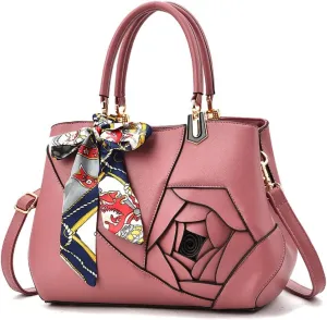 Purses and Handbags for Women PU Leather Top-Handle Satchel Bowknot Shoulder Bag Tote Flower Crossbody Bag(Khaki)