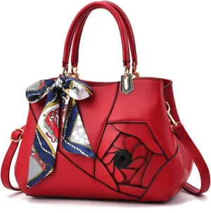 Purses and Handbags for Women PU Leather Top-Handle Satchel Bowknot Shoulder Bag Tote Flower Crossbody Bag(Khaki)