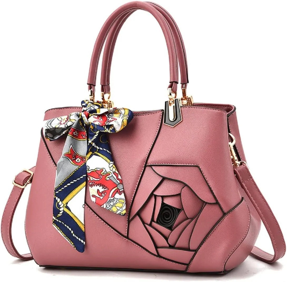 Purses and Handbags for Women PU Leather Top-Handle Satchel Bowknot Shoulder Bag Tote Flower Crossbody Bag(Khaki)