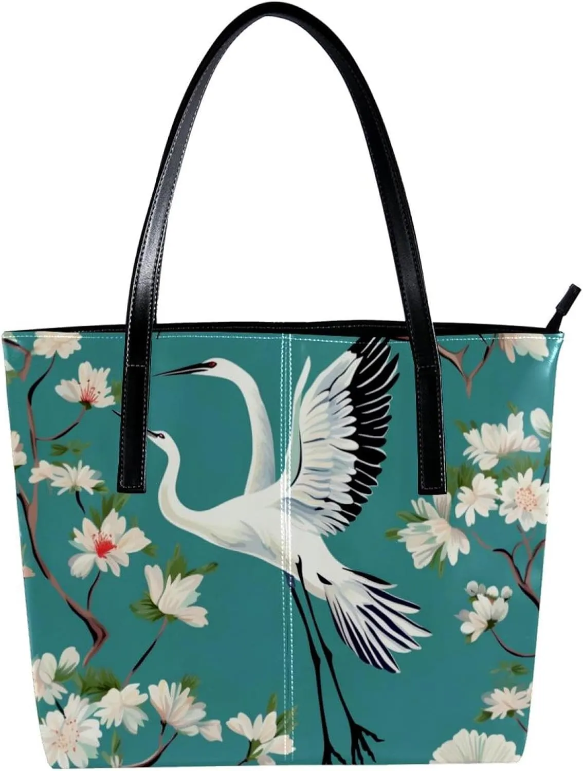Purses for Women,Tote Bag Aesthetic,Women's Tote Handbags,Crane Floral Green Background