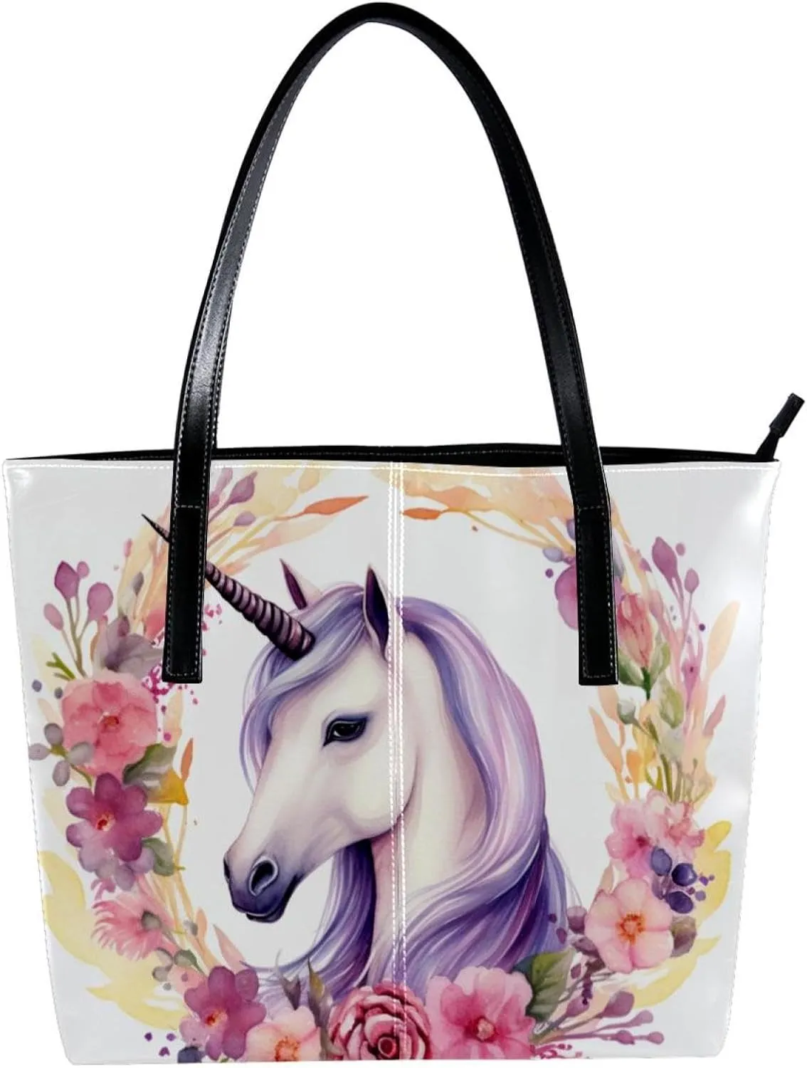 Purses for Women,Tote Bag Aesthetic,Women's Tote Handbags,Unicorn with Floral