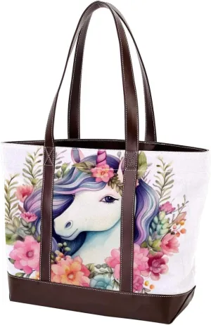 Purses for Women,Tote Bag for Women,Handbags for Women,Unicorn Floral Bushes