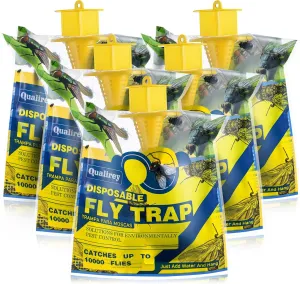 Qualirey 5 Pack Outdoor Fly Bags with Bait, Disposable Hanging Fly Traps, Pet Safe Flies Control, Bug Catcher Killer, Trap Bag Helps Control Horse Flies in Backyard, Ranch, Orchard, Barns, Farm