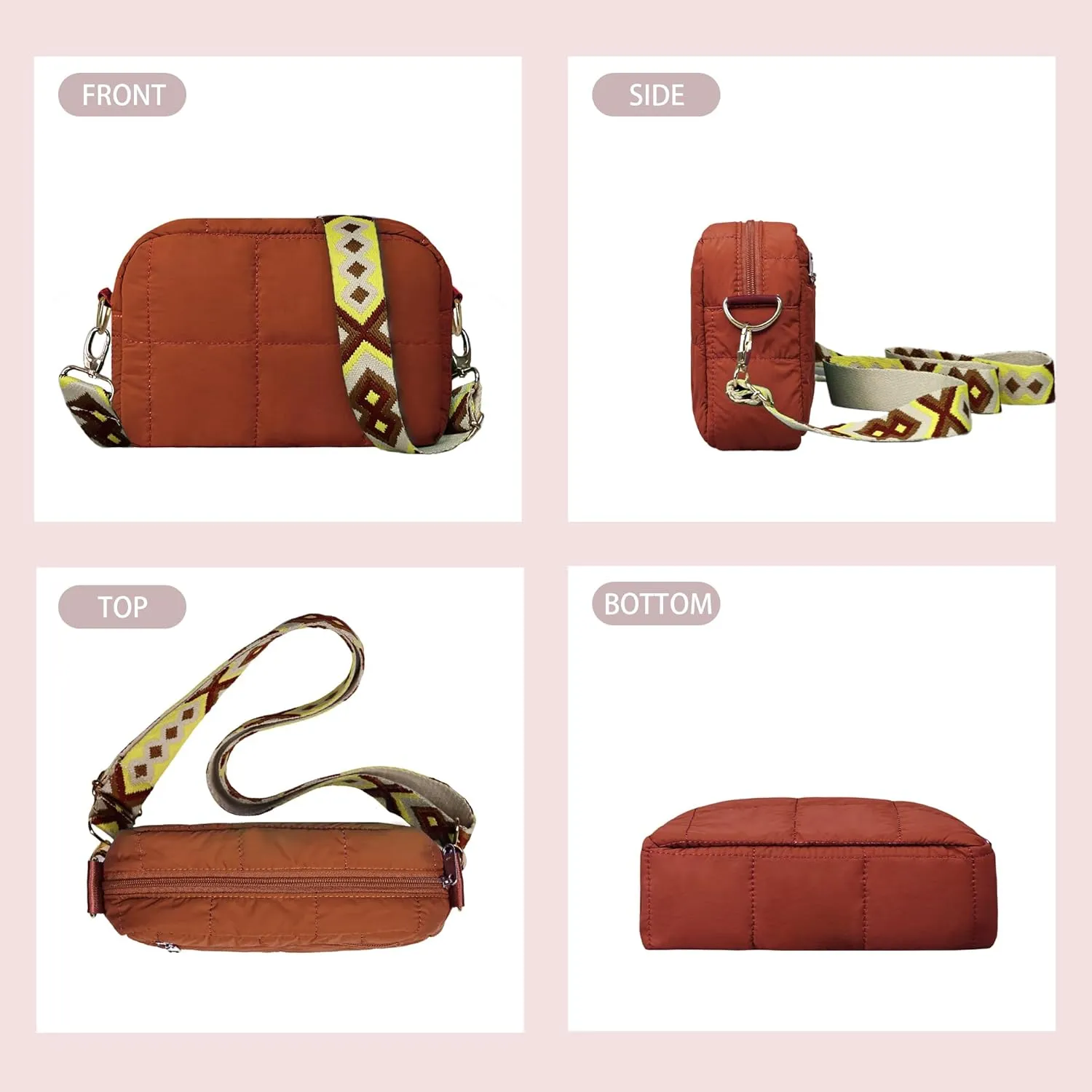 Quilted Crossbody Bags for Women Puffer Shoulder Bag with Adjustable Wide Strap Puffy Dupes Nylon Crossbody Purse