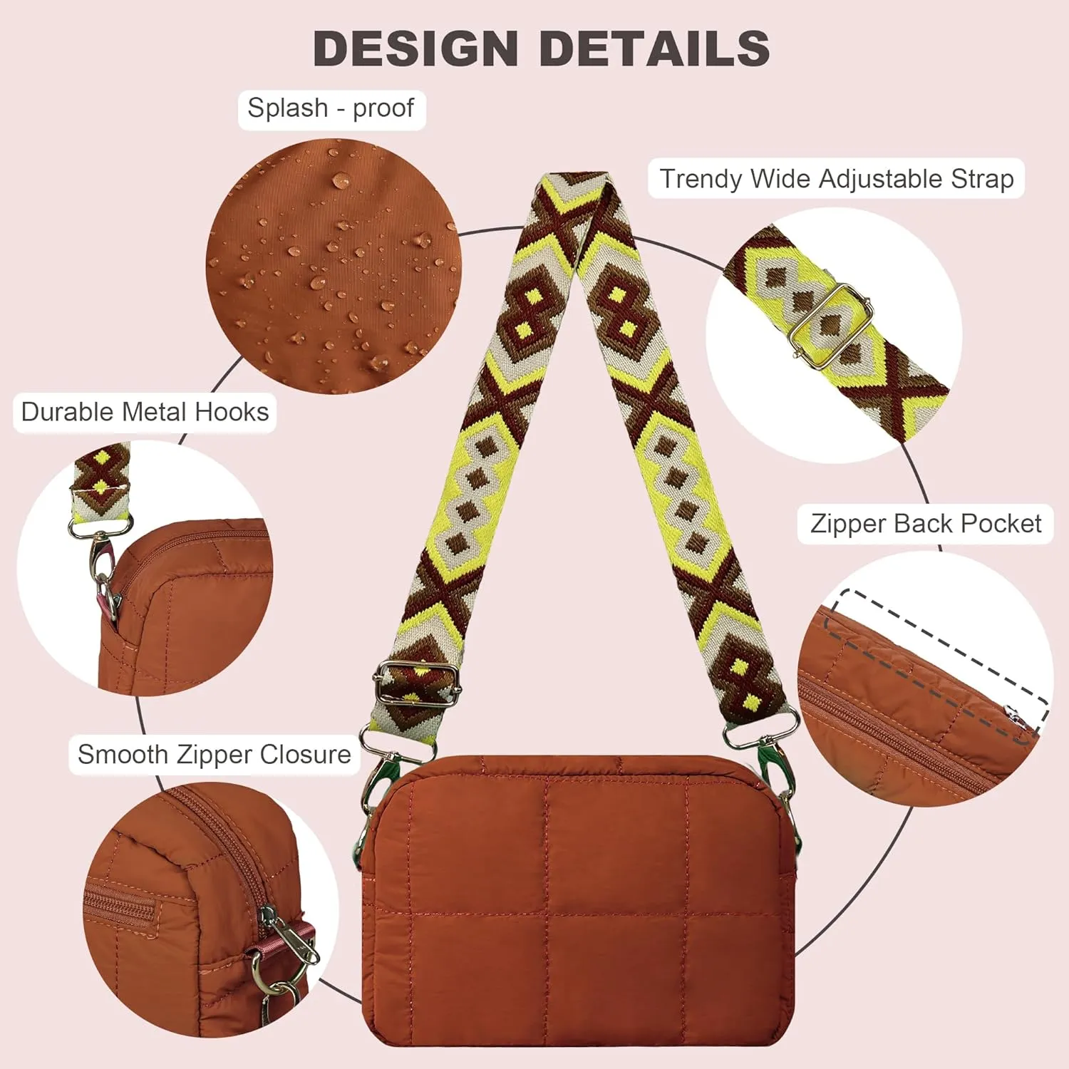Quilted Crossbody Bags for Women Puffer Shoulder Bag with Adjustable Wide Strap Puffy Dupes Nylon Crossbody Purse