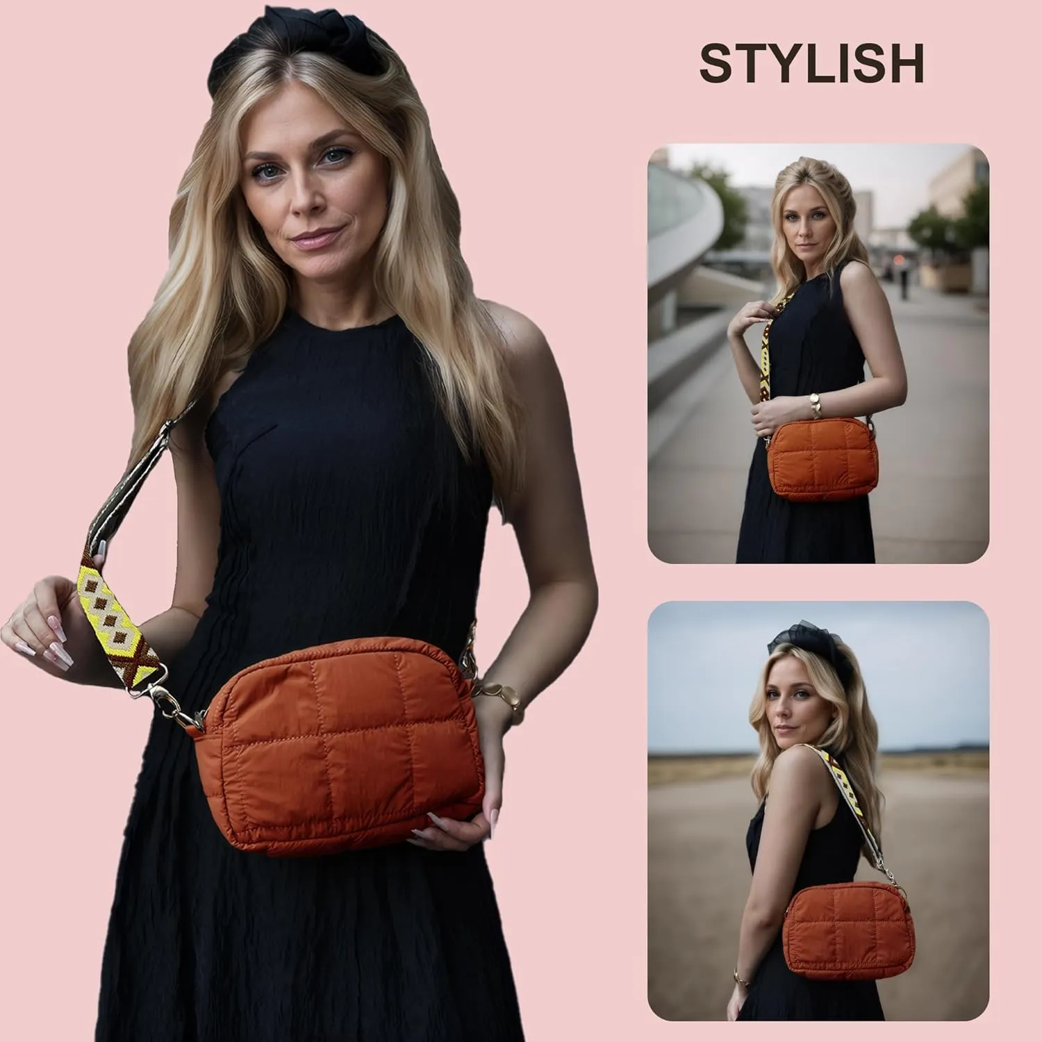 Quilted Crossbody Bags for Women Puffer Shoulder Bag with Adjustable Wide Strap Puffy Dupes Nylon Crossbody Purse