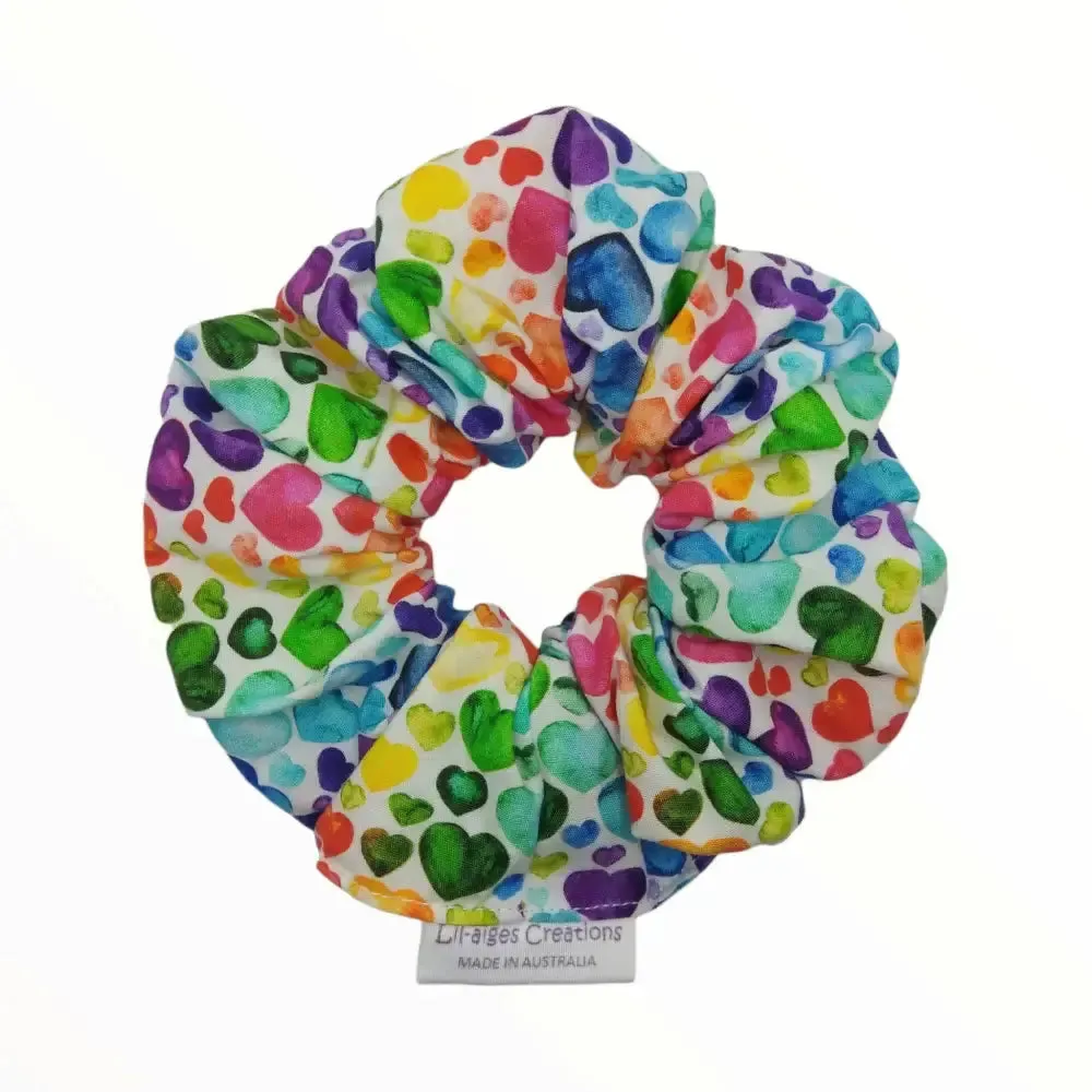 READY TO POST - Rainbow hearts scrunchie and coin purse gift set, made in Australia