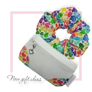READY TO POST - Rainbow hearts scrunchie and coin purse gift set, made in Australia