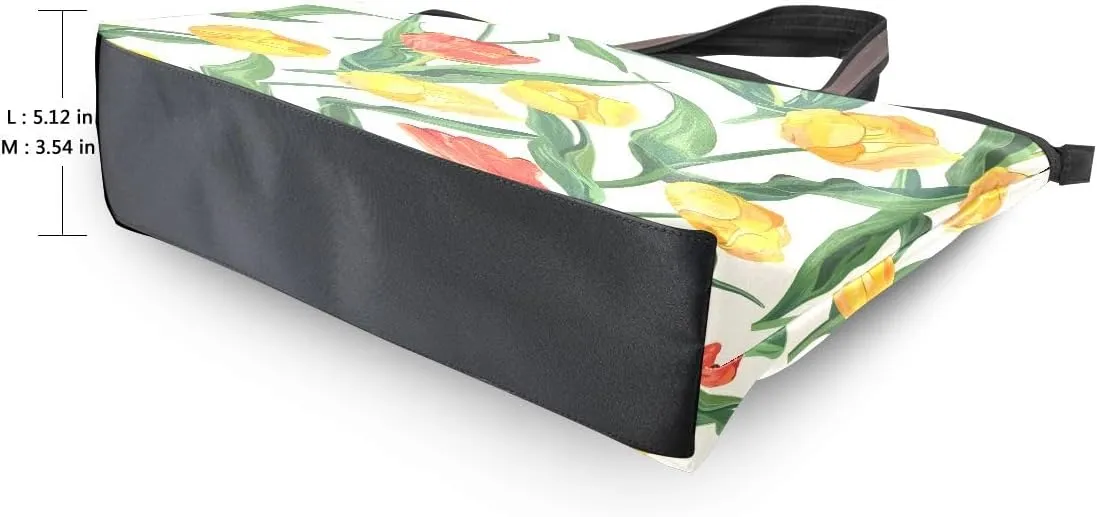 Red and Yellow Tulips Shoulder Bags Large Handle Ladies Handbag