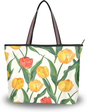 Red and Yellow Tulips Shoulder Bags Large Handle Ladies Handbag