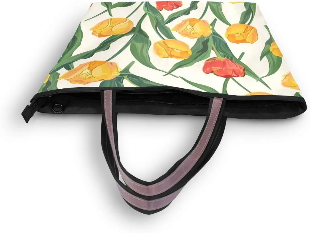 Red and Yellow Tulips Shoulder Bags Large Handle Ladies Handbag