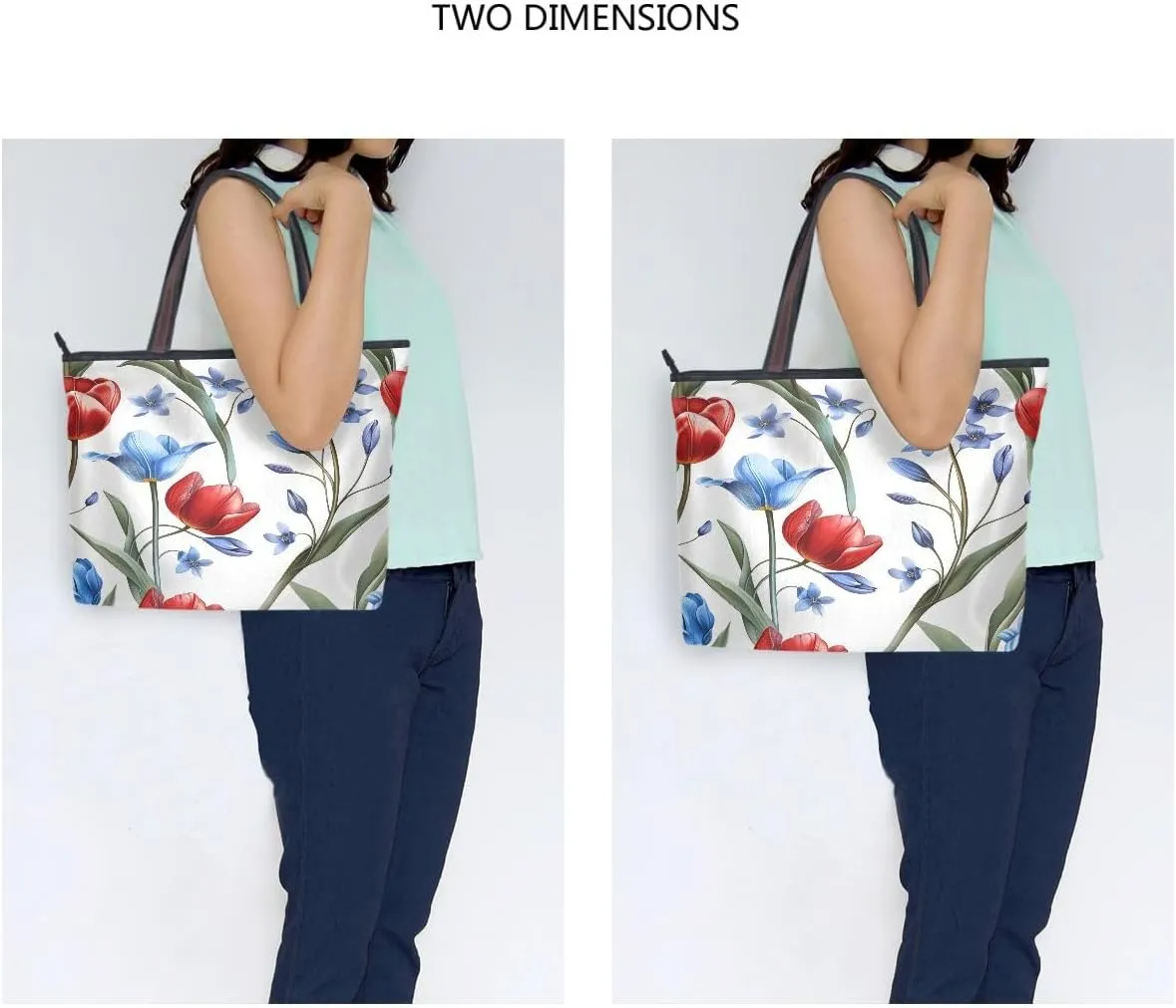 Red Blue Tulips Shoulder Bags Large Handle Ladies Handbag