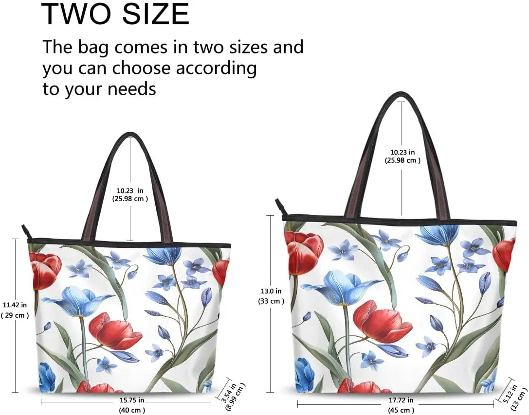 Red Blue Tulips Shoulder Bags Large Handle Ladies Handbag