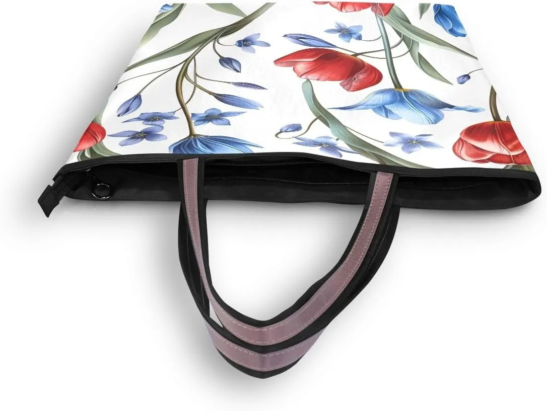 Red Blue Tulips Shoulder Bags Large Handle Ladies Handbag