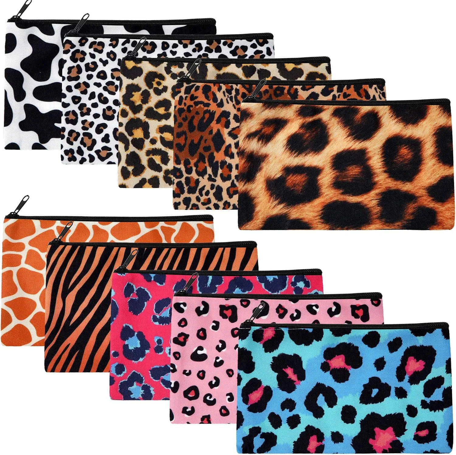 Reginary 20 Pieces Cosmetic Bag for Women, Roomy Makeup Bags with Zipper Toiletry Bag Pouch Travel Packing Accessory Organizer Gifts, 7 x 4.3 Inches(Leopard)
