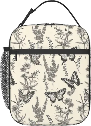 Reusable Butterfly Lunch Box for Kids Girls Boys Women Adult, Insulated Botanical Lunch Bag,Polyester Cooler Retro Handbags Case for School Picnic Work Travel Beach or Hiking (Vintage)