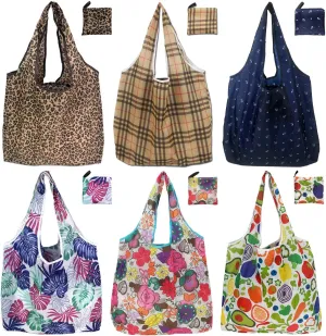 Reusable Grocery Bags, 6 Pack 50Lbs Foldable Fashion Washable Shopping Bags, Large Tote Bags For Groceries, Foldie Beach Bag, Foldable Travel Bag Gifts For Women
