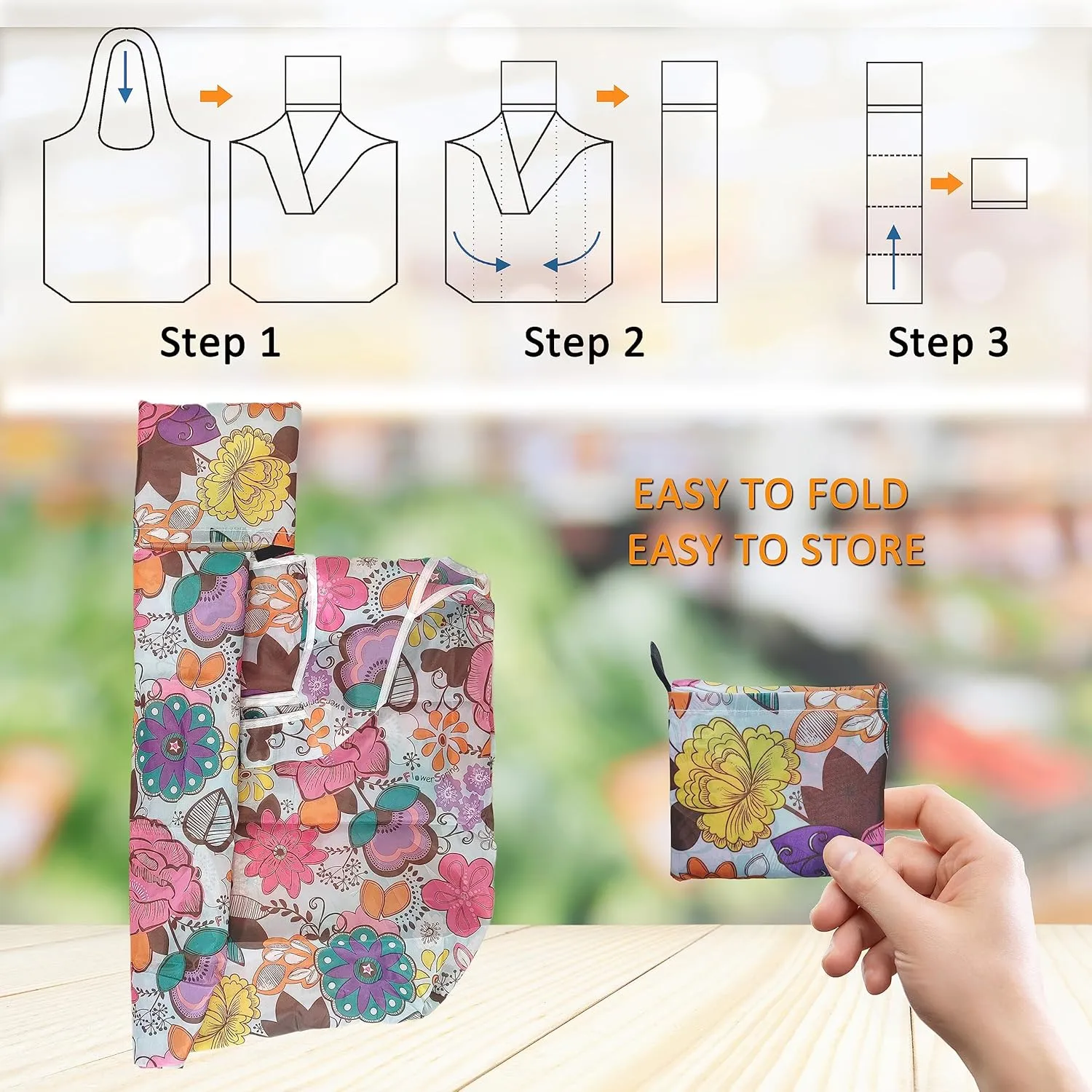 Reusable Grocery Bags, 6 Pack 50Lbs Foldable Fashion Washable Shopping Bags, Large Tote Bags For Groceries, Foldie Beach Bag, Foldable Travel Bag Gifts For Women