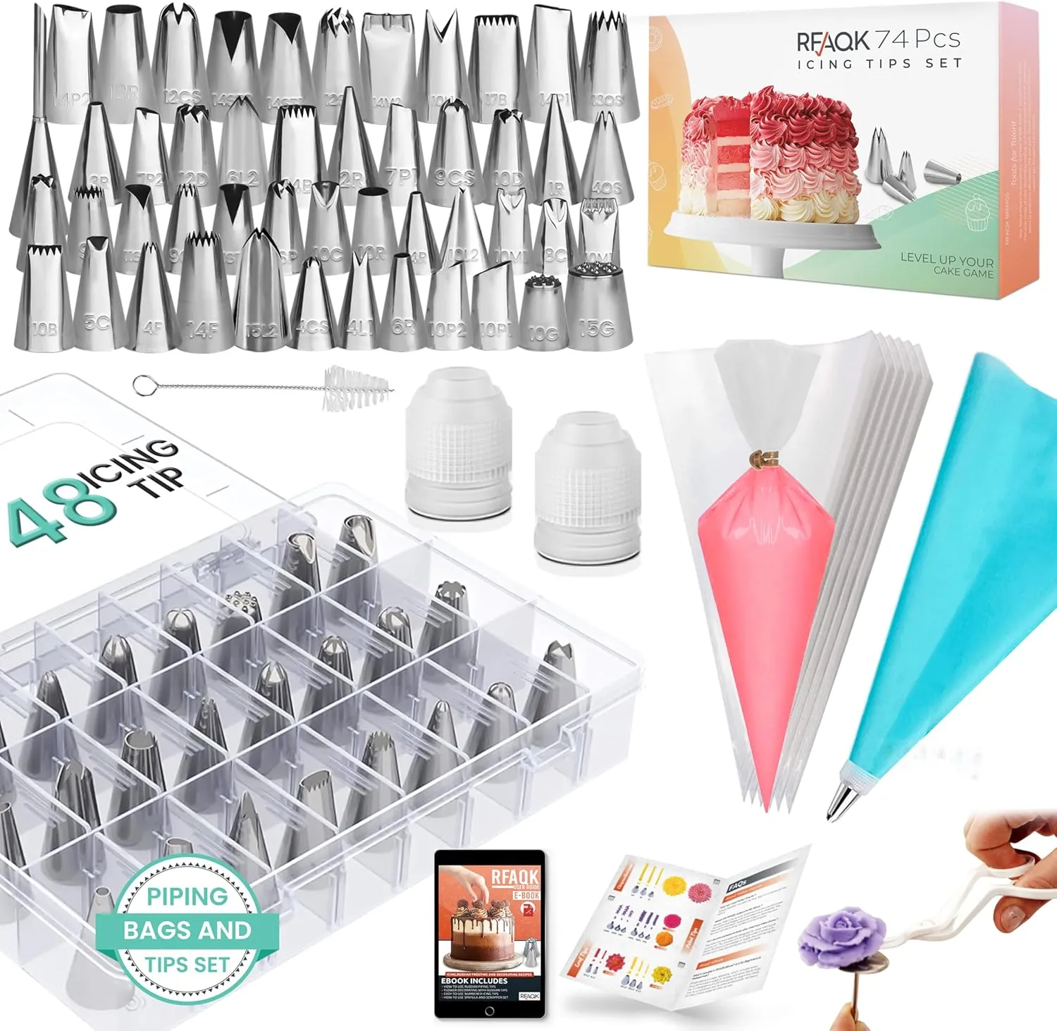 RFAQK 74PCs Icing Tips with Sugar Stir Needle