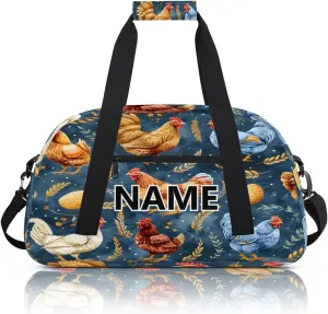 Rooster Custom Small Gym Bag 18 inch for Women Men Personalized Colorful Chicken Carry On Overnight Weekender Bag for Travel Work Dance Sport